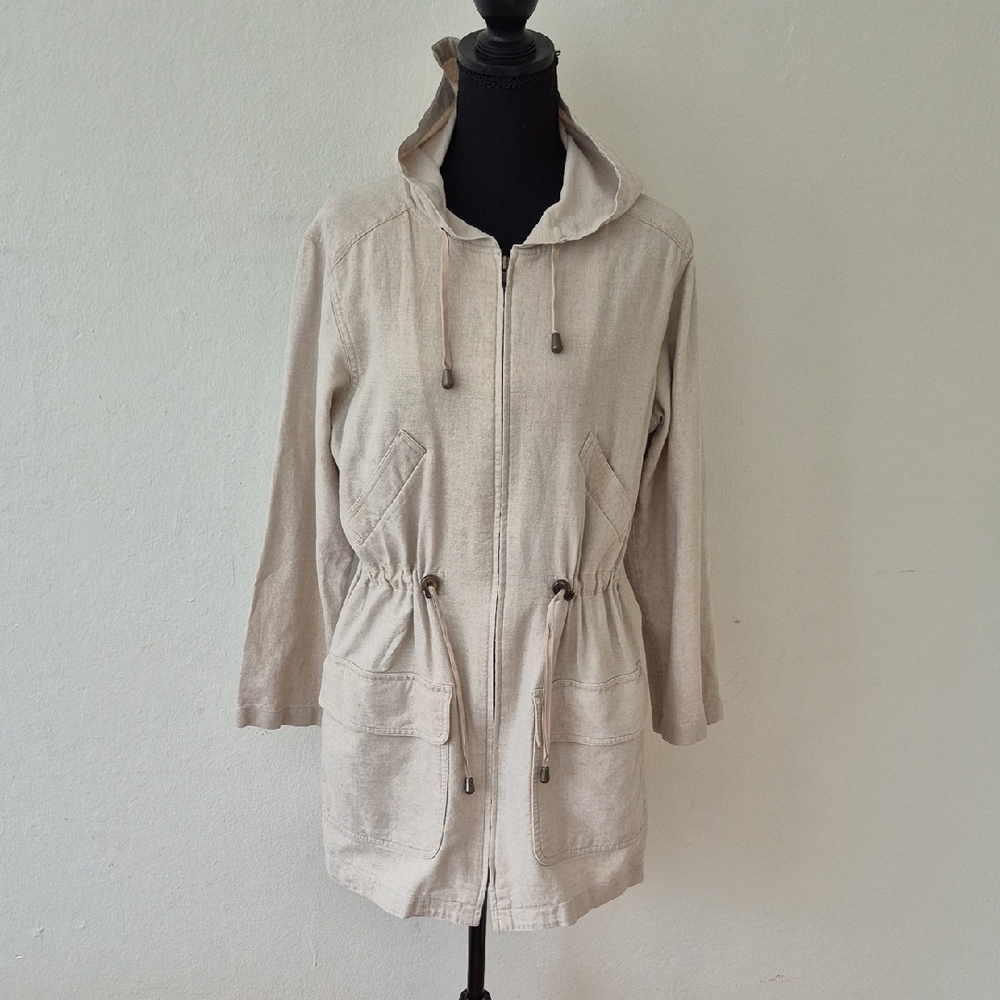 J. Jill Khaki Utility Jacket with Subtle Gold Shimmer Sz XS - Picture 2 of 16